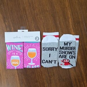 HALLMARK FUNNY SOCKS WINE IS HUG IN A GLASS SORRY I CANT MY MURDER SHOWS ARE ON